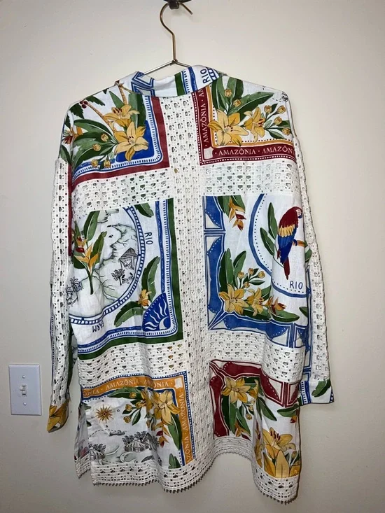 Farm Rio Tropical Destination Crochet Shirt Off White Medium NWT $248 - Picture 2 of 16